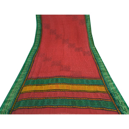 Sanskriti Vintage Red/Green Sarees Printed Blend Georgette Sari Craft Fabric