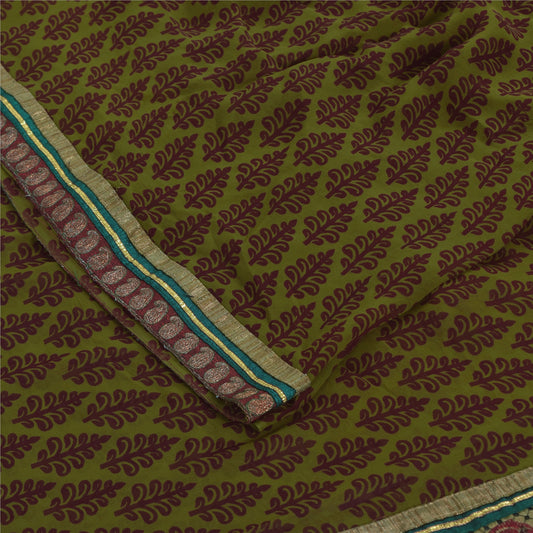 Sanskriti Vintage Green Sarees Printed Pure Georgette Sari Craft Decor Fabric