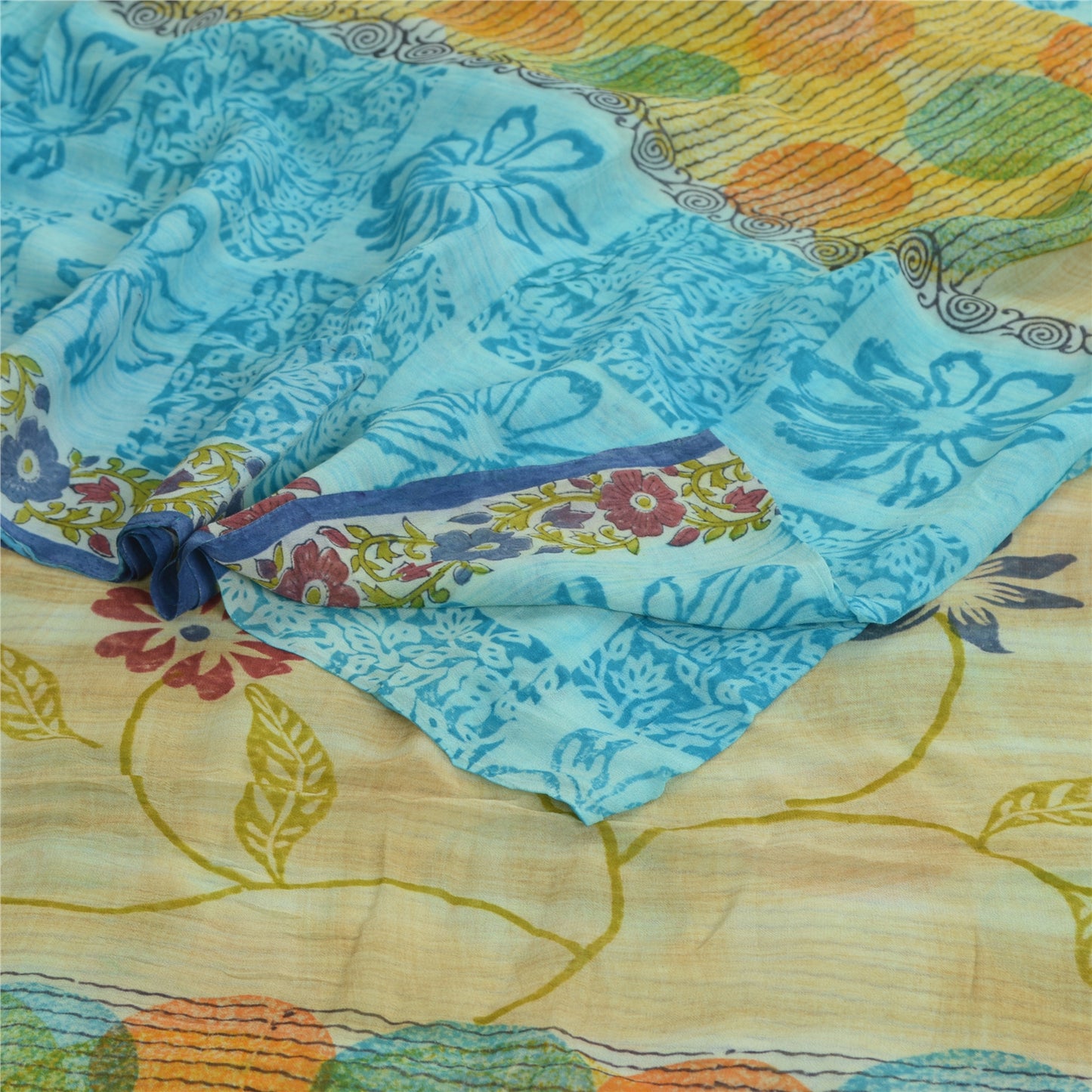 Sanskriti Vintage Multi Indian Sarees Printed Blend Georgette Sari Craft Fabric