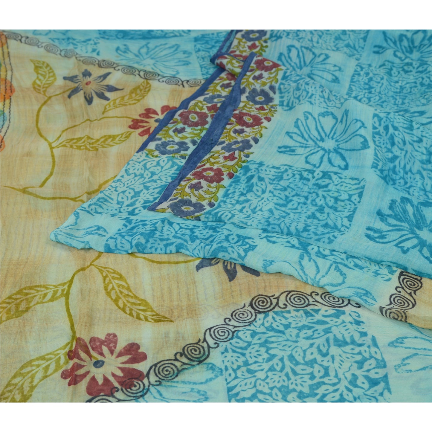 Sanskriti Vintage Multi Indian Sarees Printed Blend Georgette Sari Craft Fabric