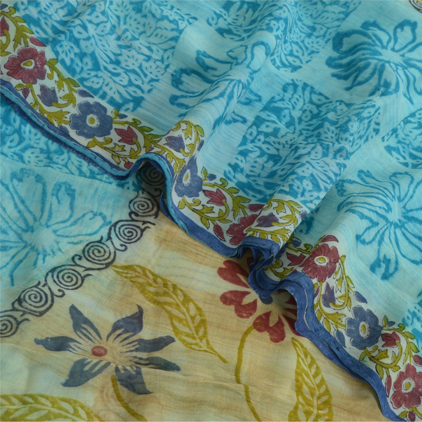Sanskriti Vintage Multi Indian Sarees Printed Blend Georgette Sari Craft Fabric