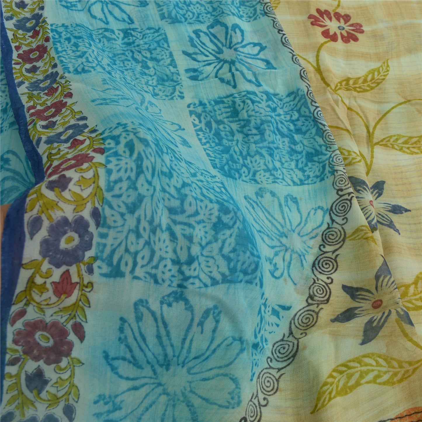 Sanskriti Vintage Multi Indian Sarees Printed Blend Georgette Sari Craft Fabric