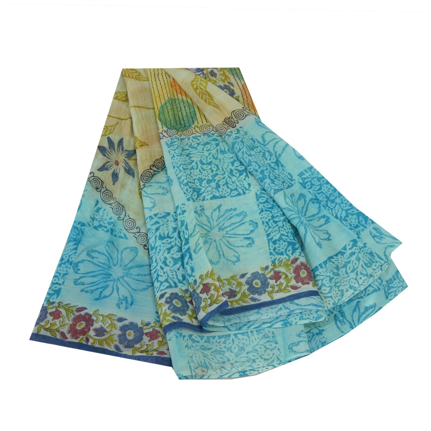 Sanskriti Vintage Multi Indian Sarees Printed Blend Georgette Sari Craft Fabric