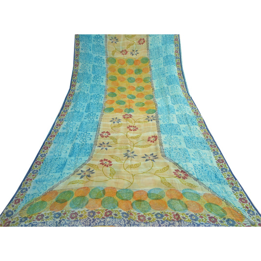 Sanskriti Vintage Multi Indian Sarees Printed Blend Georgette Sari Craft Fabric