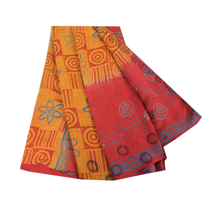 Sanskriti Vintage Yellow/Red Sarees Pure Georgette Silk Print Sari Craft Fabric