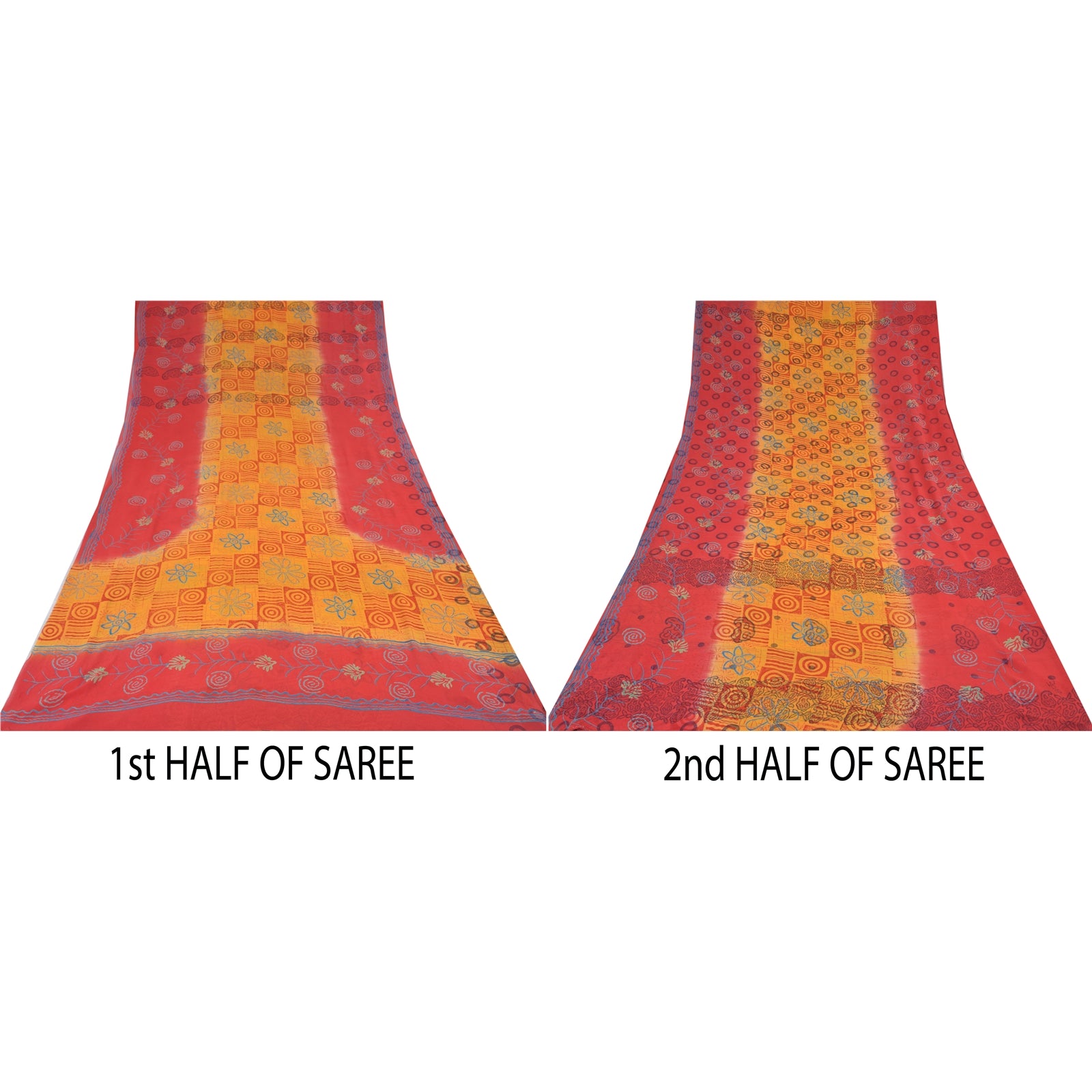 Sanskriti Vintage Yellow/Red Sarees Pure Georgette Silk Print Sari Craft Fabric