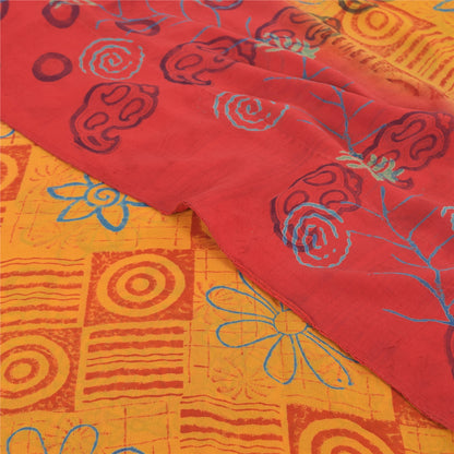 Sanskriti Vintage Yellow/Red Sarees Pure Georgette Silk Print Sari Craft Fabric