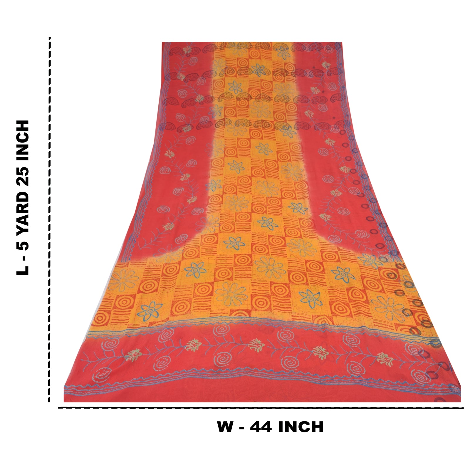 Sanskriti Vintage Yellow/Red Sarees Pure Georgette Silk Print Sari Craft Fabric