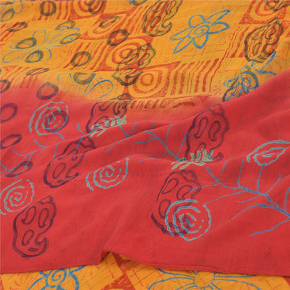 Sanskriti Vintage Yellow/Red Sarees Pure Georgette Silk Print Sari Craft Fabric