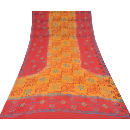 Sanskriti Vintage Yellow/Red Sarees Pure Georgette Silk Print Sari Craft Fabric