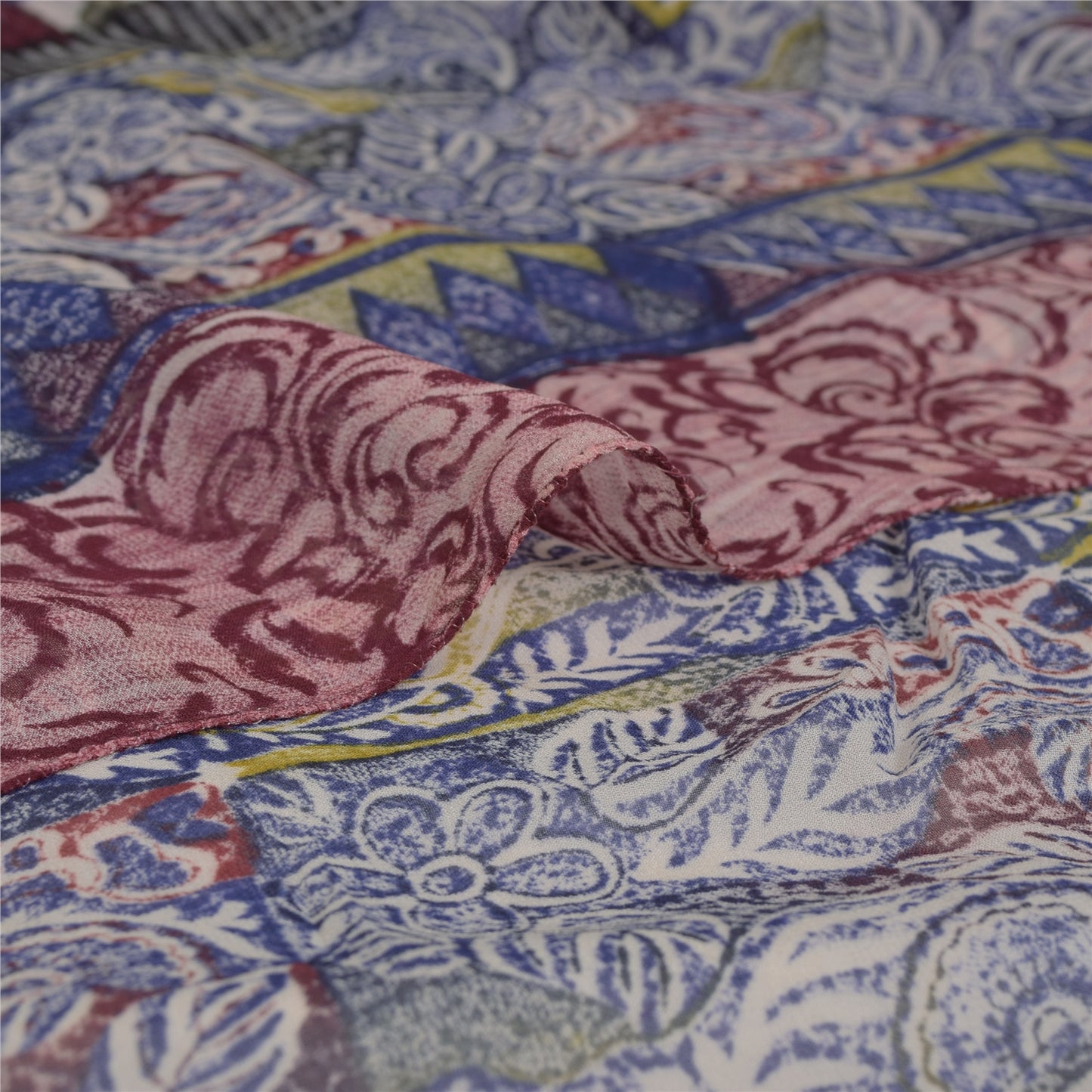 Sanskriti Vintage Blue Sarees Block Print Pure Georgette Silk Sari Craft Fabric