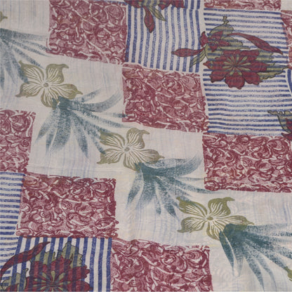 Sanskriti Vintage Blue Sarees Block Print Pure Georgette Silk Sari Craft Fabric