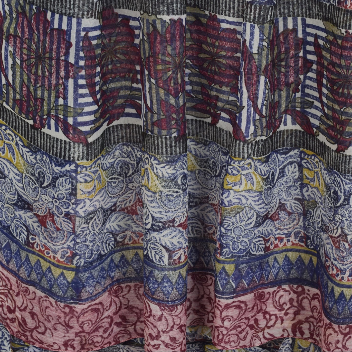 Sanskriti Vintage Blue Sarees Block Print Pure Georgette Silk Sari Craft Fabric