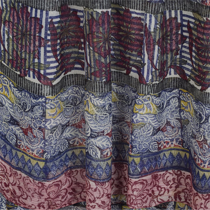 Sanskriti Vintage Blue Sarees Block Print Pure Georgette Silk Sari Craft Fabric