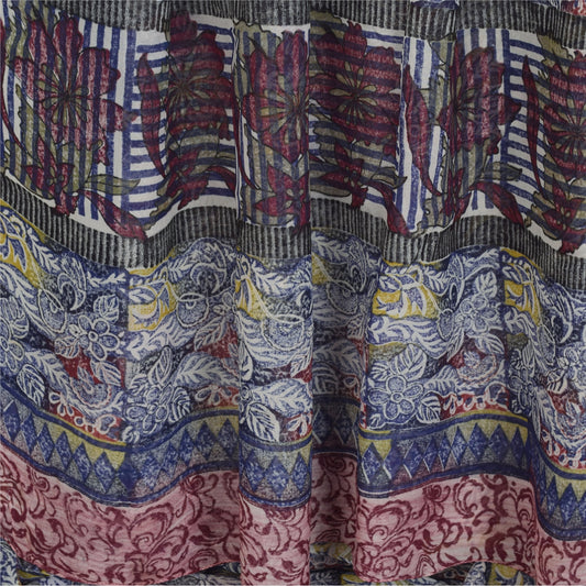 Sanskriti Vintage Blue Sarees Block Print Pure Georgette Silk Sari Craft Fabric