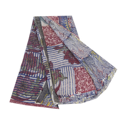 Sanskriti Vintage Blue Sarees Block Print Pure Georgette Silk Sari Craft Fabric