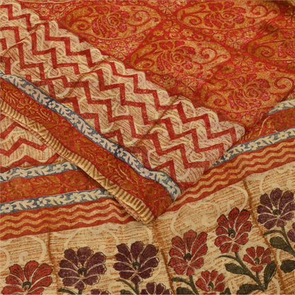 Sanskriti Vintage Multi Sarees Pure Georgette Silk Printed Sari 5yd Craft Fabric