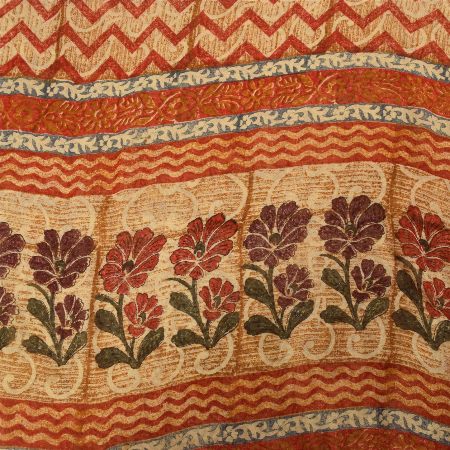 Sanskriti Vintage Multi Sarees Pure Georgette Silk Printed Sari 5yd Craft Fabric