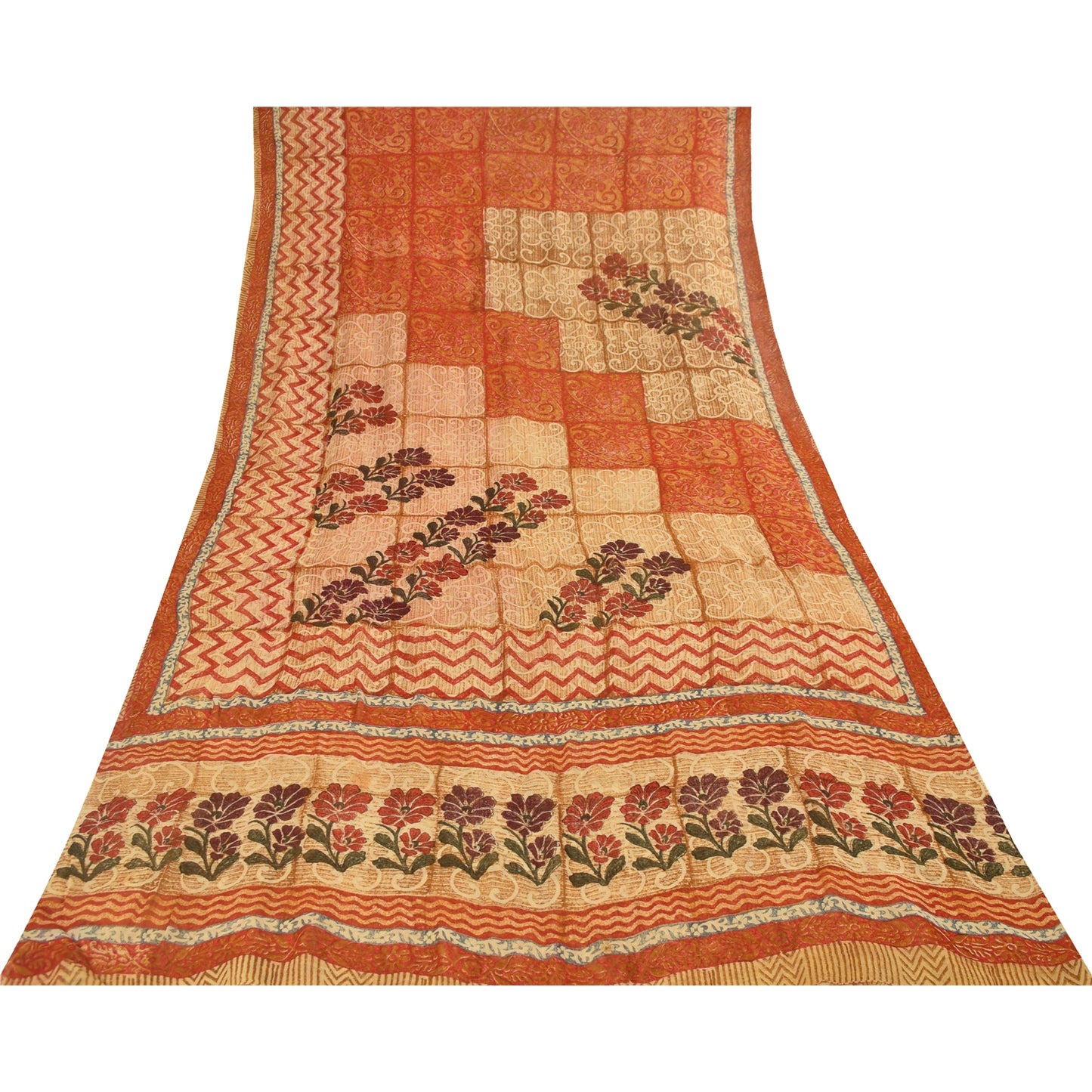 Sanskriti Vintage Multi Sarees Pure Georgette Silk Printed Sari 5yd Craft Fabric