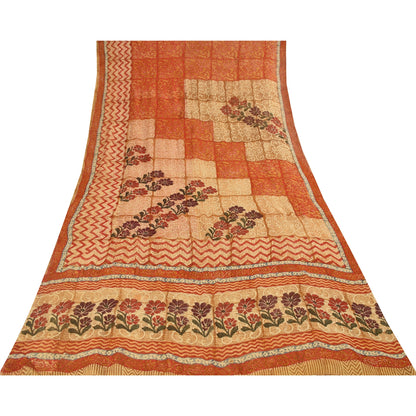 Sanskriti Vintage Multi Sarees Pure Georgette Silk Printed Sari 5yd Craft Fabric