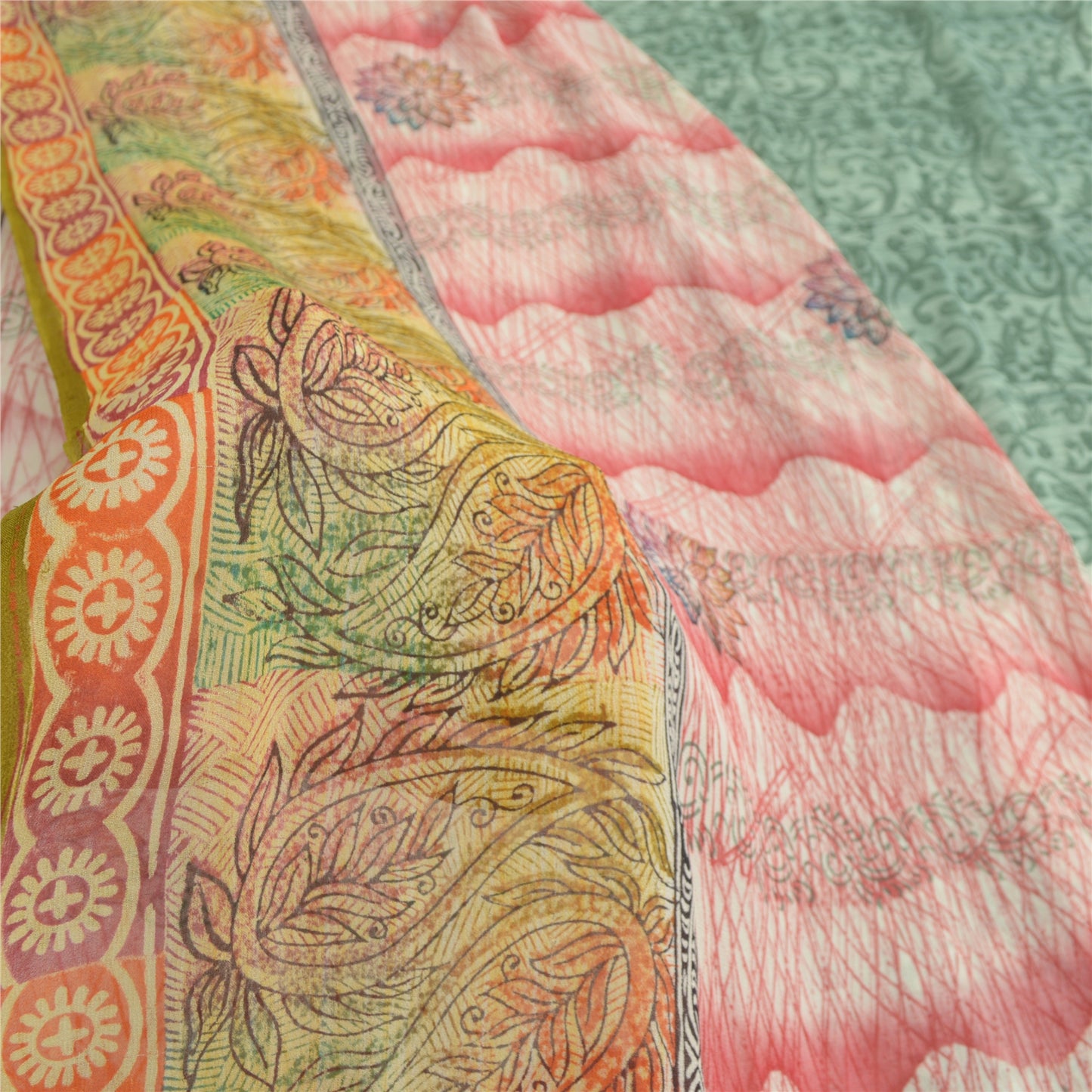 Sanskriti Vintage Saree Georgette Multicolor Indian Floral Paisley Printed 5.5+ Yard Sari Craft Fabric Upcycling, Recycling, Dress Making
