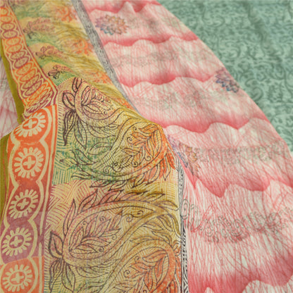 Sanskriti Vintage Saree Georgette Multicolor Indian Floral Paisley Printed 5.5+ Yard Sari Craft Fabric Upcycling, Recycling, Dress Making