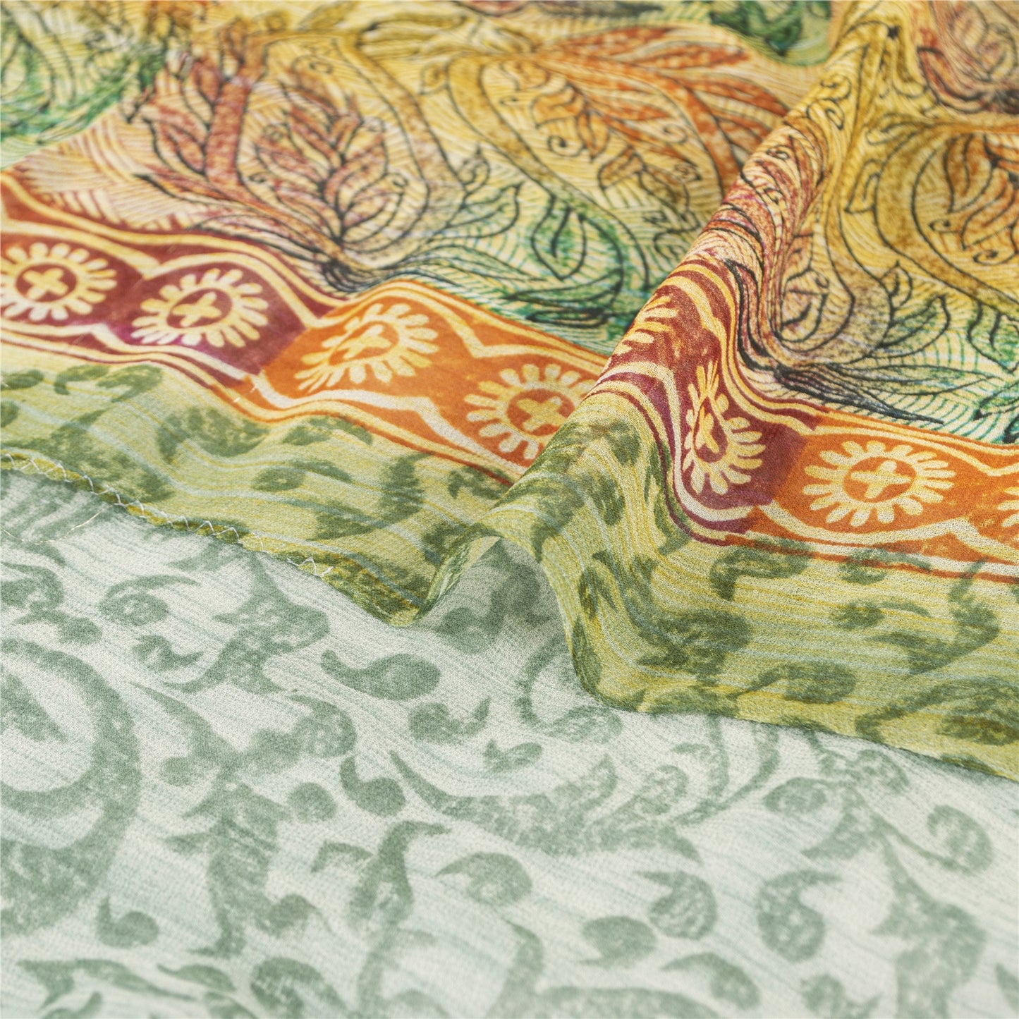 Sanskriti Vintage Saree Georgette Multicolor Indian Floral Paisley Printed 5.5+ Yard Sari Craft Fabric Upcycling, Recycling, Dress Making