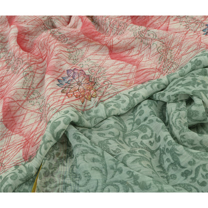 Sanskriti Vintage Saree Georgette Multicolor Indian Floral Paisley Printed 5.5+ Yard Sari Craft Fabric Upcycling, Recycling, Dress Making