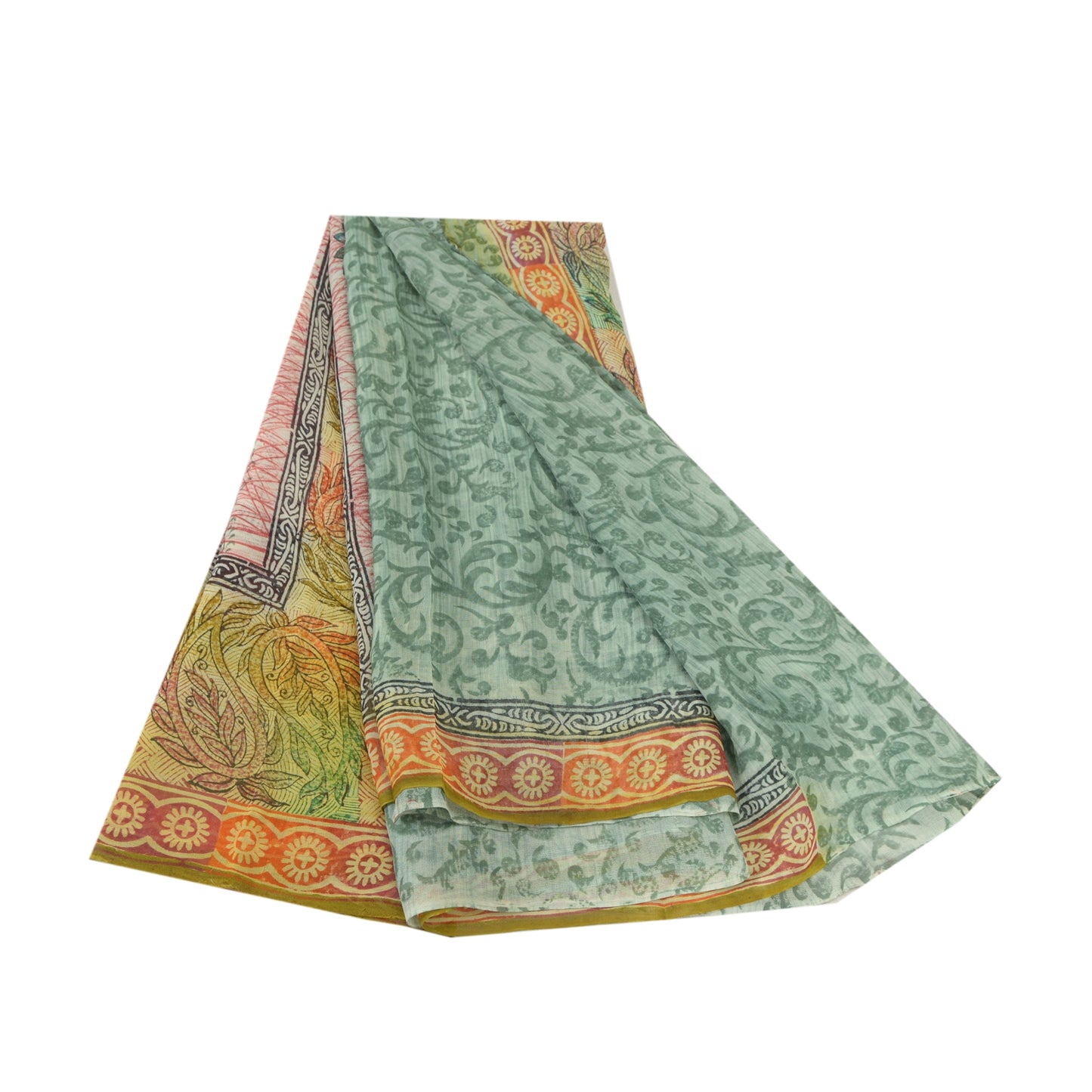 Sanskriti Vintage Saree Georgette Multicolor Indian Floral Paisley Printed 5.5+ Yard Sari Craft Fabric Upcycling, Recycling, Dress Making