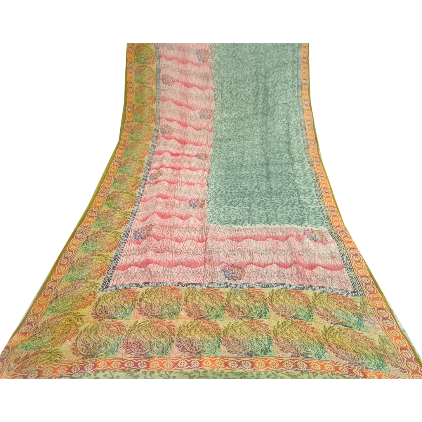Sanskriti Vintage Saree Georgette Multicolor Indian Floral Paisley Printed 5.5+ Yard Sari Craft Fabric Upcycling, Recycling, Dress Making