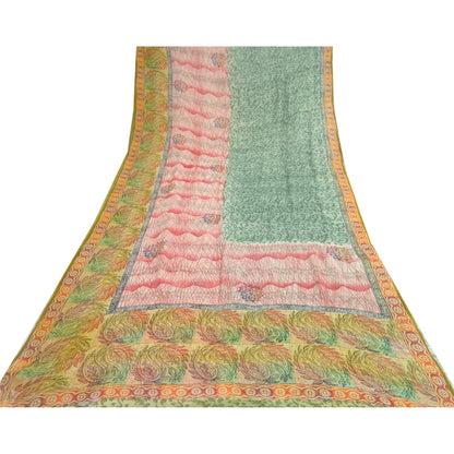 Sanskriti Vintage Saree Georgette Multicolor Indian Floral Paisley Printed 5.5+ Yard Sari Craft Fabric Upcycling, Recycling, Dress Making