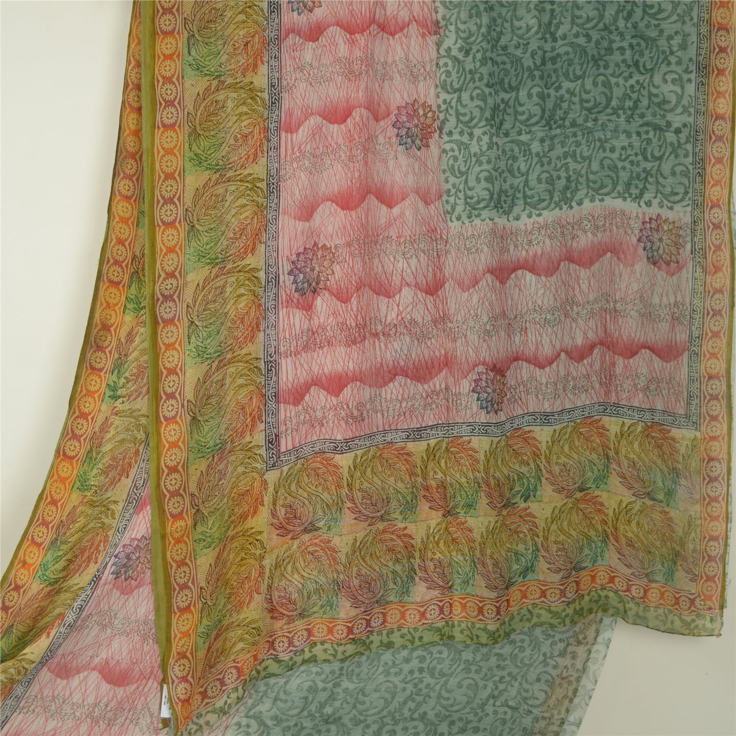 Sanskriti Vintage Saree Georgette Multicolor Indian Floral Paisley Printed 5.5+ Yard Sari Craft Fabric Upcycling, Recycling, Dress Making