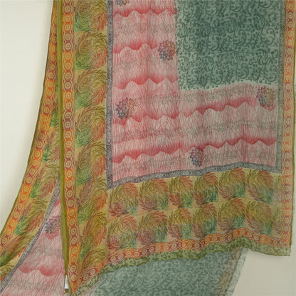 Sanskriti Vintage Saree Georgette Multicolor Indian Floral Paisley Printed 5.5+ Yard Sari Craft Fabric Upcycling, Recycling, Dress Making