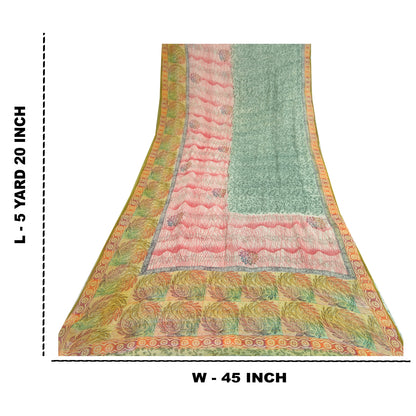 Sanskriti Vintage Saree Georgette Multicolor Indian Floral Paisley Printed 5.5+ Yard Sari Craft Fabric Upcycling, Recycling, Dress Making