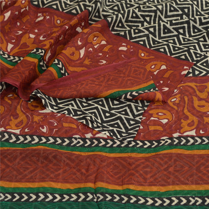 Sanskriti Vintage Black Indian Sari Printed Pure Georgette Sarees Craft Fabric