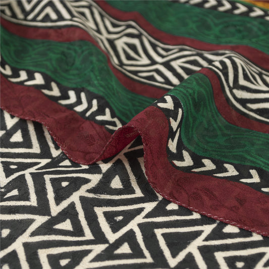 Sanskriti Vintage Black Indian Sari Printed Pure Georgette Sarees Craft Fabric