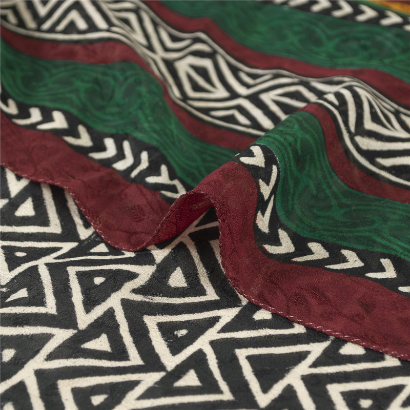 Sanskriti Vintage Black Indian Sari Printed Pure Georgette Sarees Craft Fabric