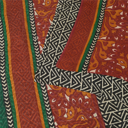 Sanskriti Vintage Black Indian Sari Printed Pure Georgette Sarees Craft Fabric