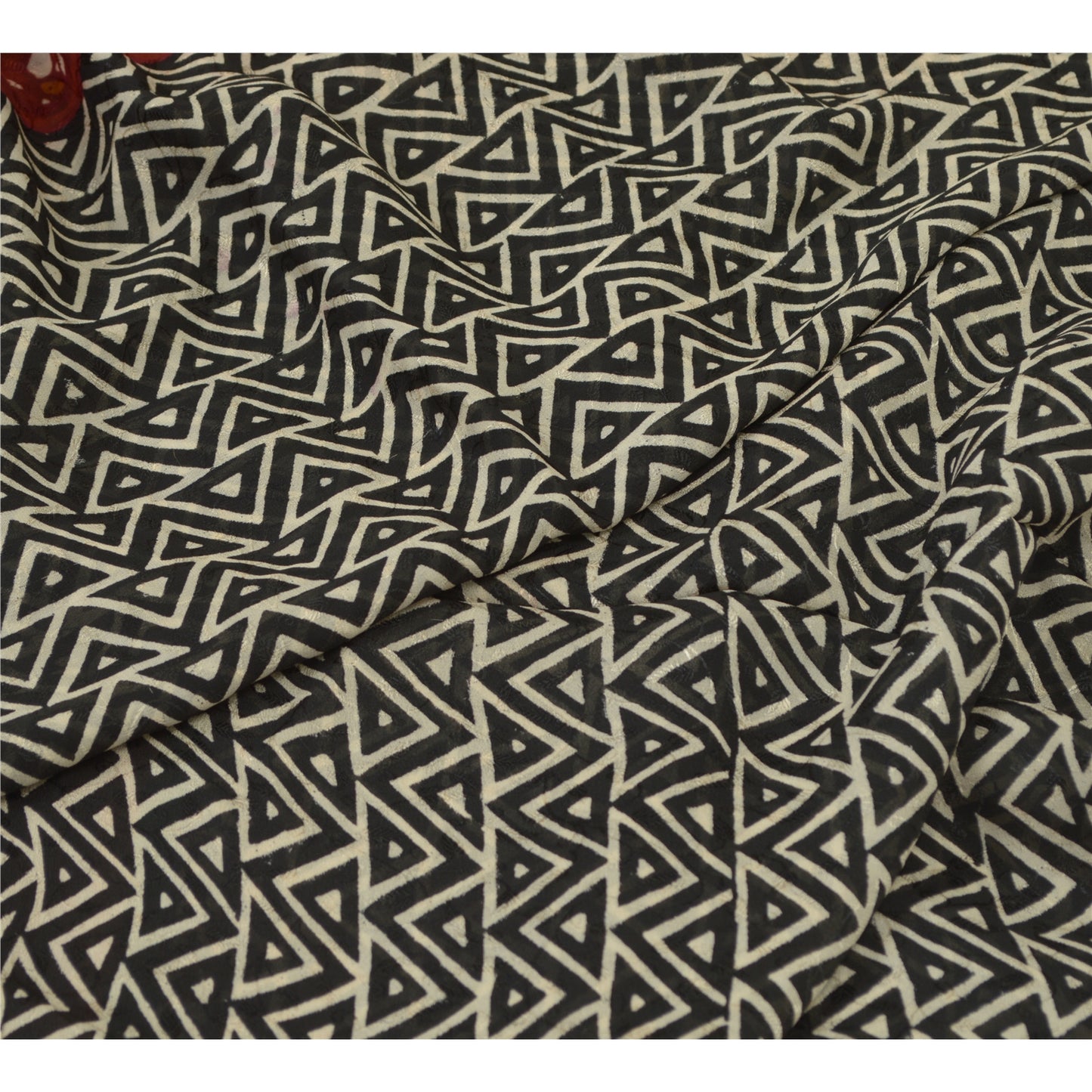 Sanskriti Vintage Black Indian Sari Printed Pure Georgette Sarees Craft Fabric