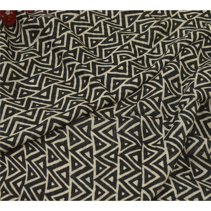 Sanskriti Vintage Black Indian Sari Printed Pure Georgette Sarees Craft Fabric