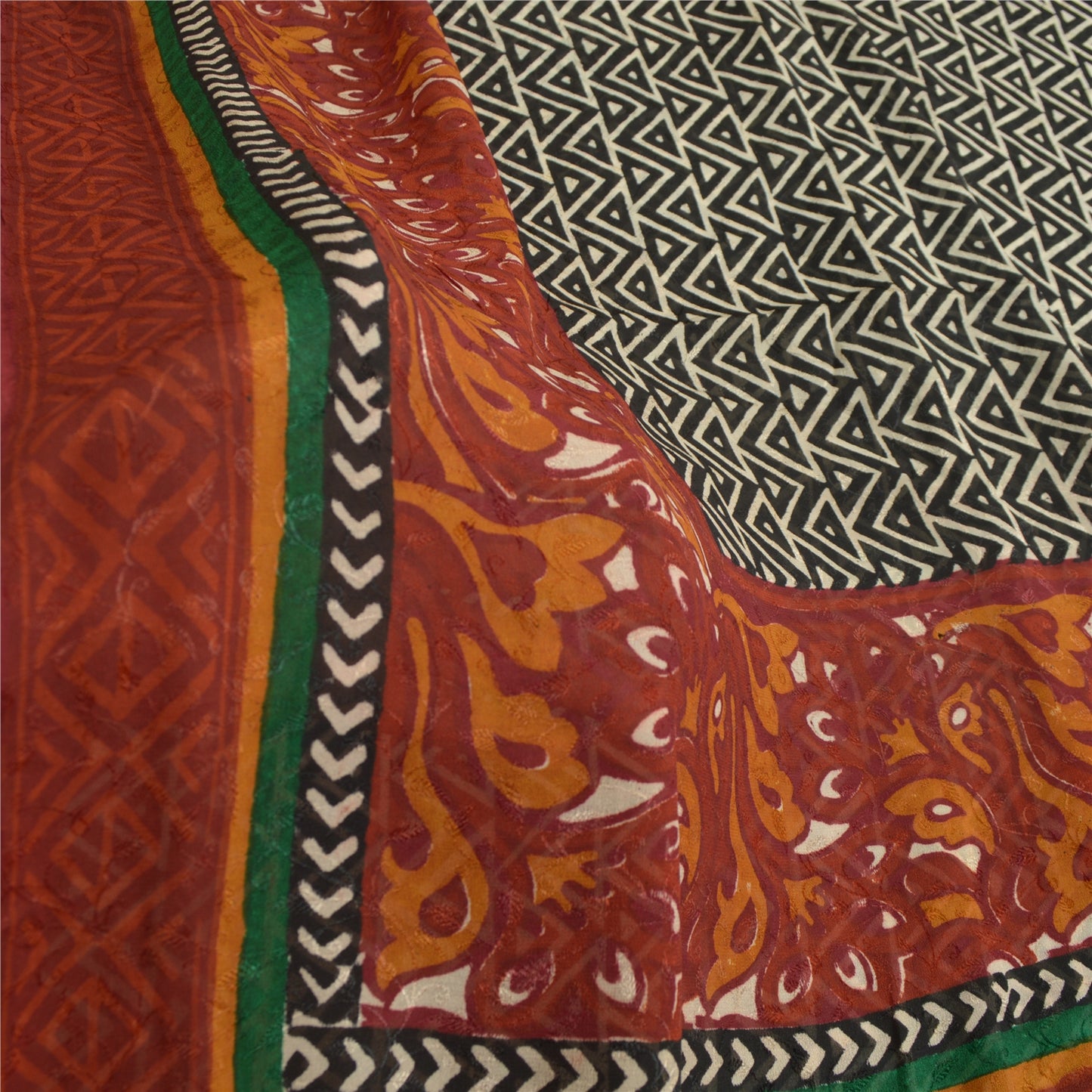 Sanskriti Vintage Black Indian Sari Printed Pure Georgette Sarees Craft Fabric