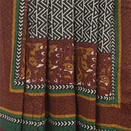 Sanskriti Vintage Black Indian Sari Printed Pure Georgette Sarees Craft Fabric