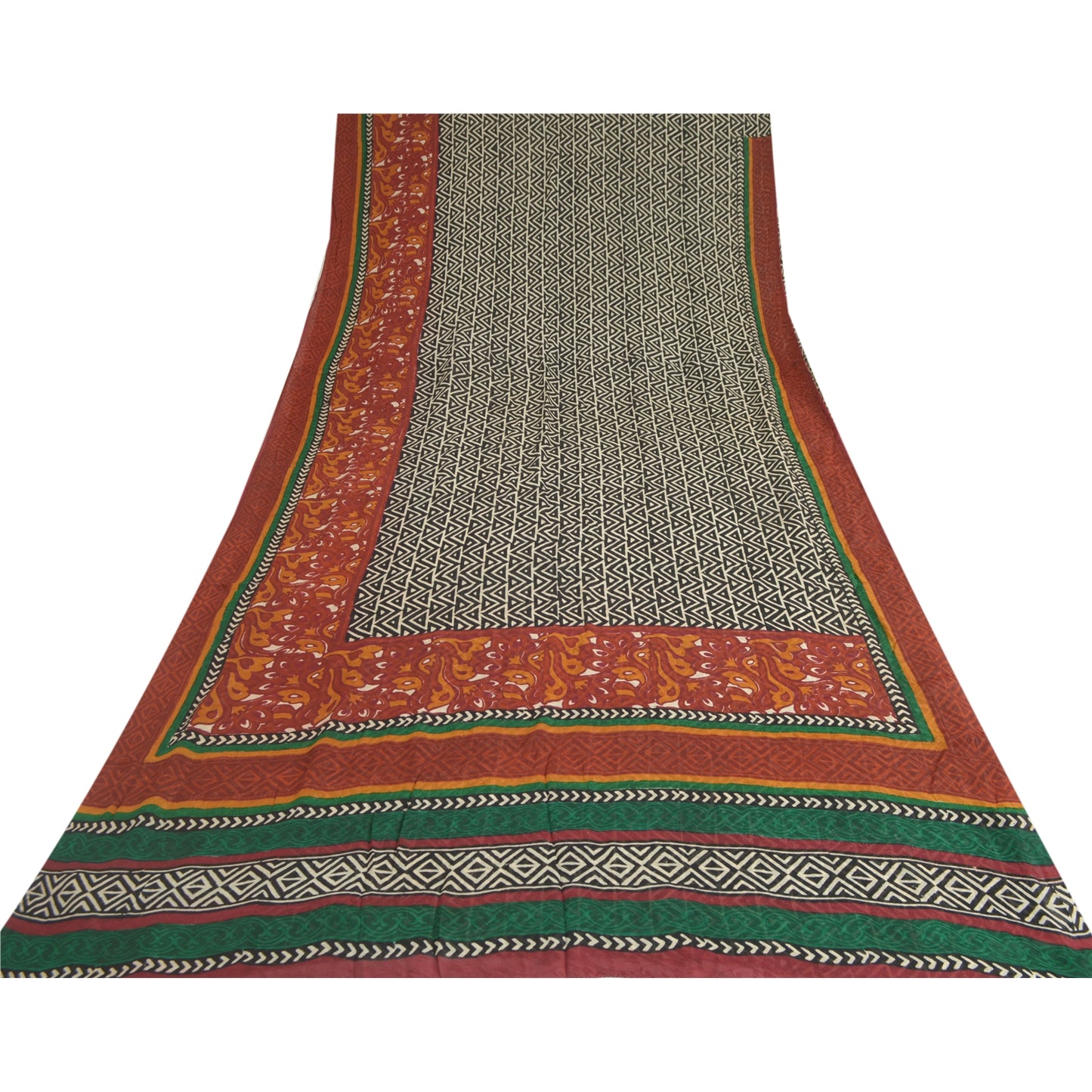 Sanskriti Vintage Black Indian Sari Printed Pure Georgette Sarees Craft Fabric