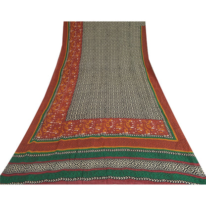 Sanskriti Vintage Black Indian Sari Printed Pure Georgette Sarees Craft Fabric