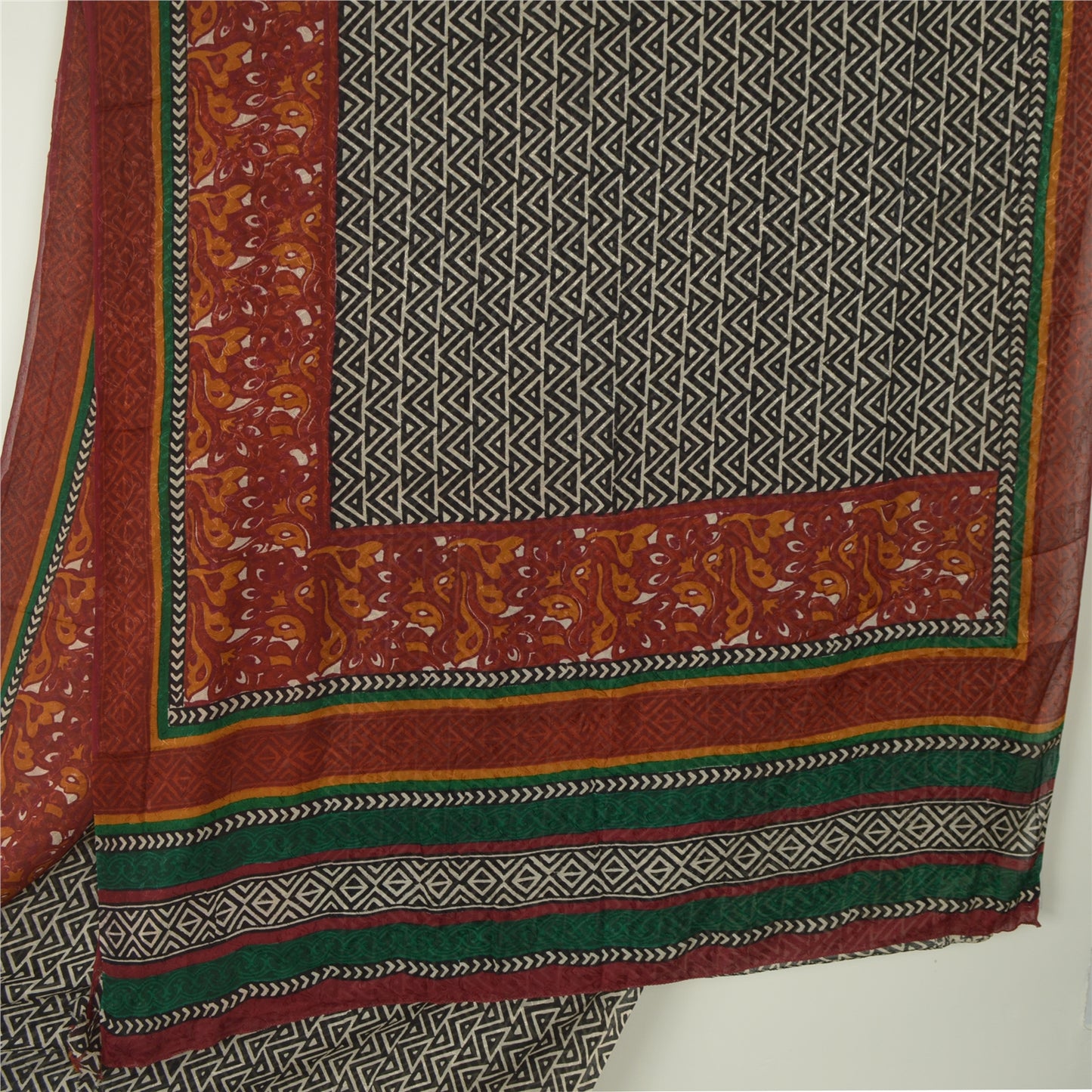 Sanskriti Vintage Black Indian Sari Printed Pure Georgette Sarees Craft Fabric