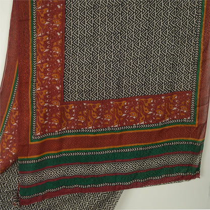 Sanskriti Vintage Black Indian Sari Printed Pure Georgette Sarees Craft Fabric