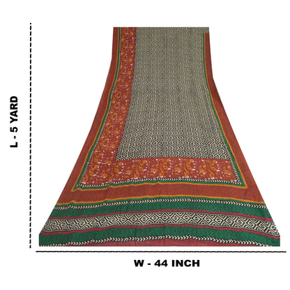 Sanskriti Vintage Black Indian Sari Printed Pure Georgette Sarees Craft Fabric