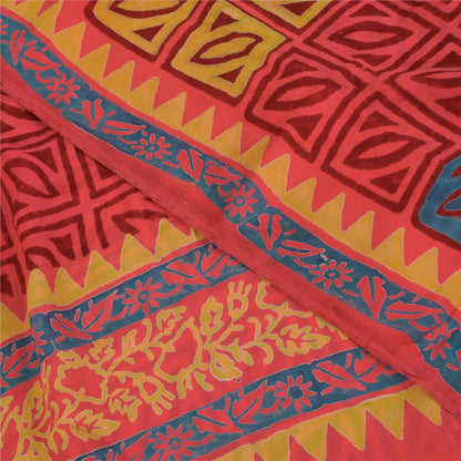 Sanskriti Vintage Pure Georgette Silk Sarees Red Printed Sari 5Yd Craft Fabric