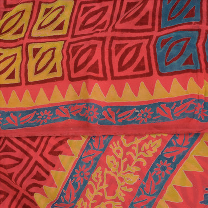 Sanskriti Vintage Pure Georgette Silk Sarees Red Printed Sari 5Yd Craft Fabric