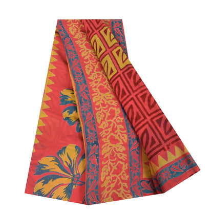 Sanskriti Vintage Pure Georgette Silk Sarees Red Printed Sari 5Yd Craft Fabric